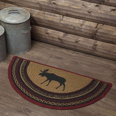 Cumberland Stenciled Moose Jute Braided Rug Half Circle 16.5